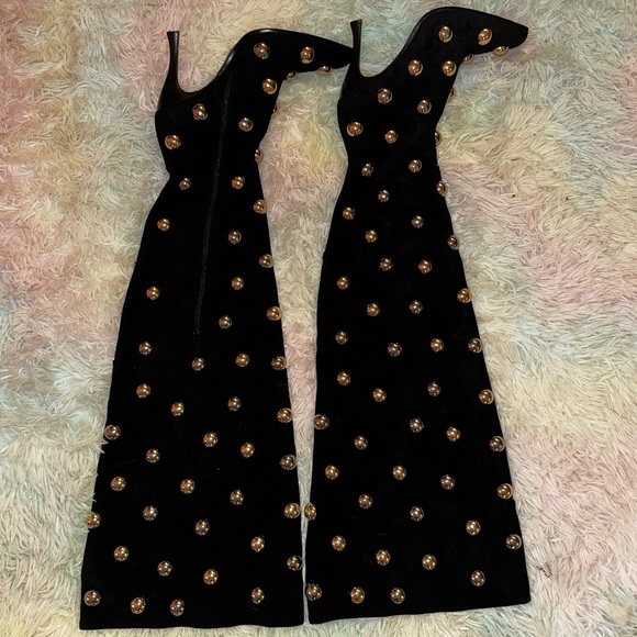 New Jeffrey Campbell Slouchy Over The Knee Studded Black Suede Boots - Picture 7 of 15